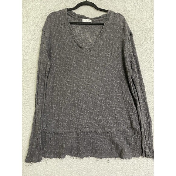 Free People Oversized Ocean Air Hacci Dark Grey Size Small Long Sleeve V Neck - Picture 3 of 9